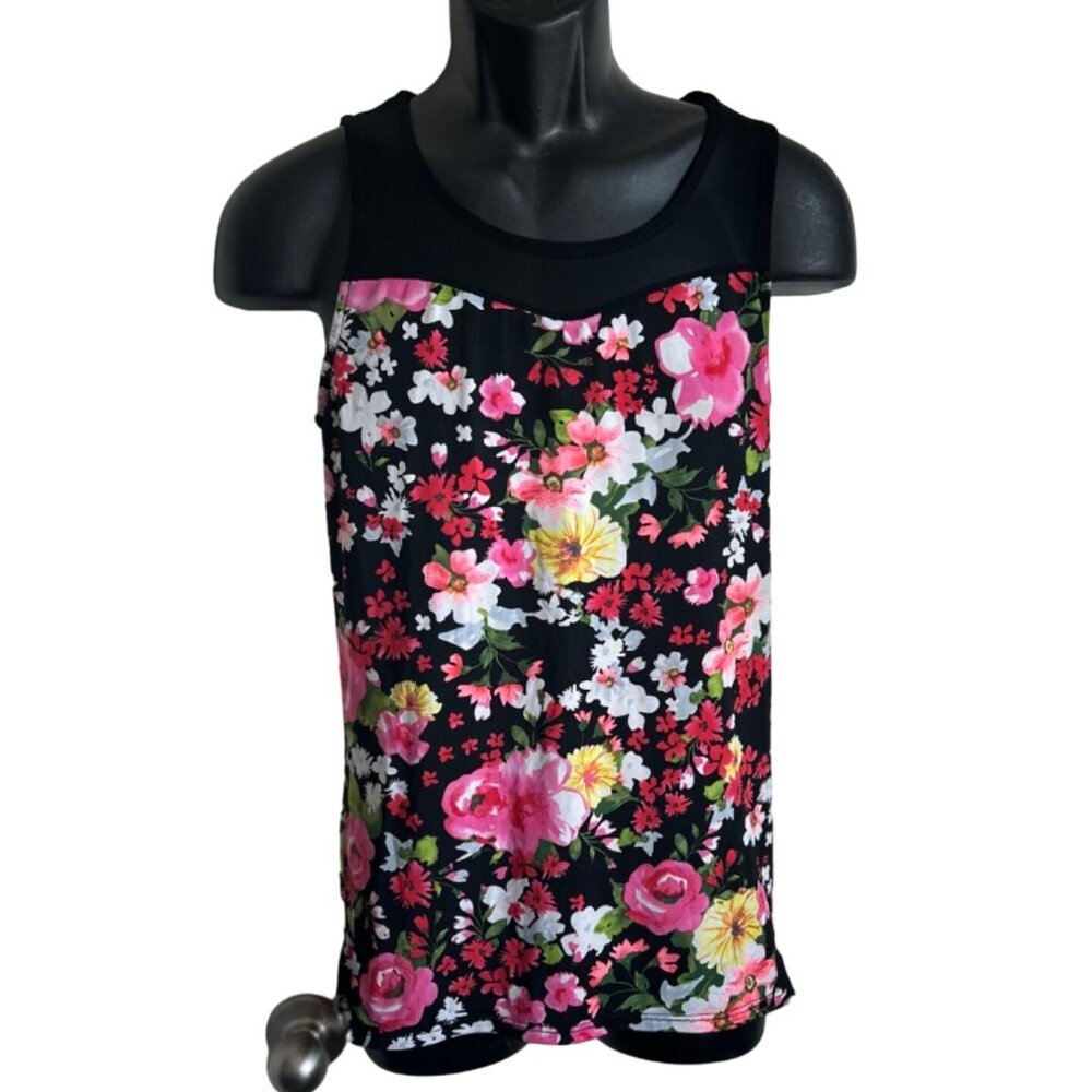 Cloudless Womens Black Mesh Floral Pattern Sleeveless Top large